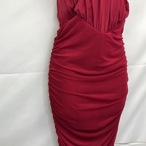 ASOS Design Nordstrom halter mesh ruched midi dress in red size 6 NWT - Picture 8 of 16